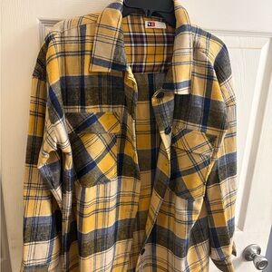 Plaid Flannel Shirt - Yellow and Blue